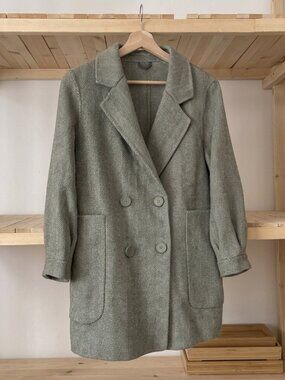 Double-Breasted Herringbone Coat in Grass Green